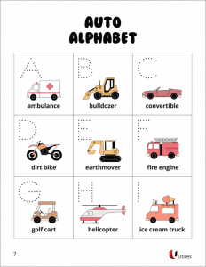 auto alphabet image - educational road trip activities - red apple reading