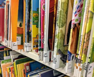 Image of books at a library